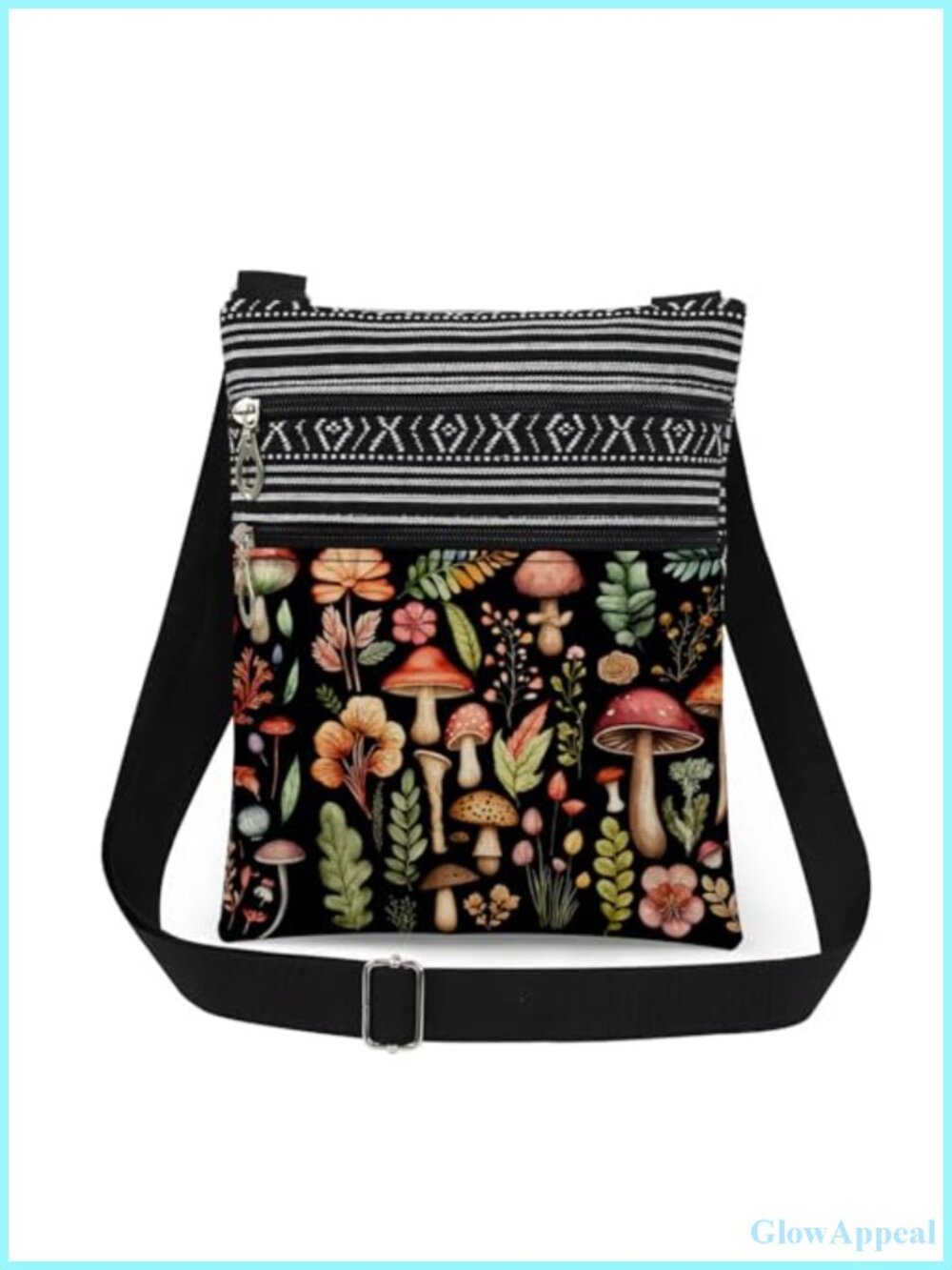 Mushroom Crossbody Bag Polyester Adjustable Strap Double Layer Zipper